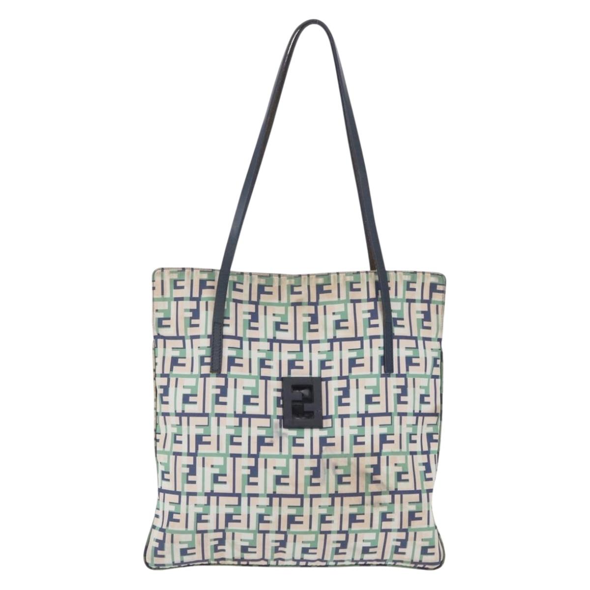 FENDI Zucca Canvas Tote Bag Green Silver Auth 203793