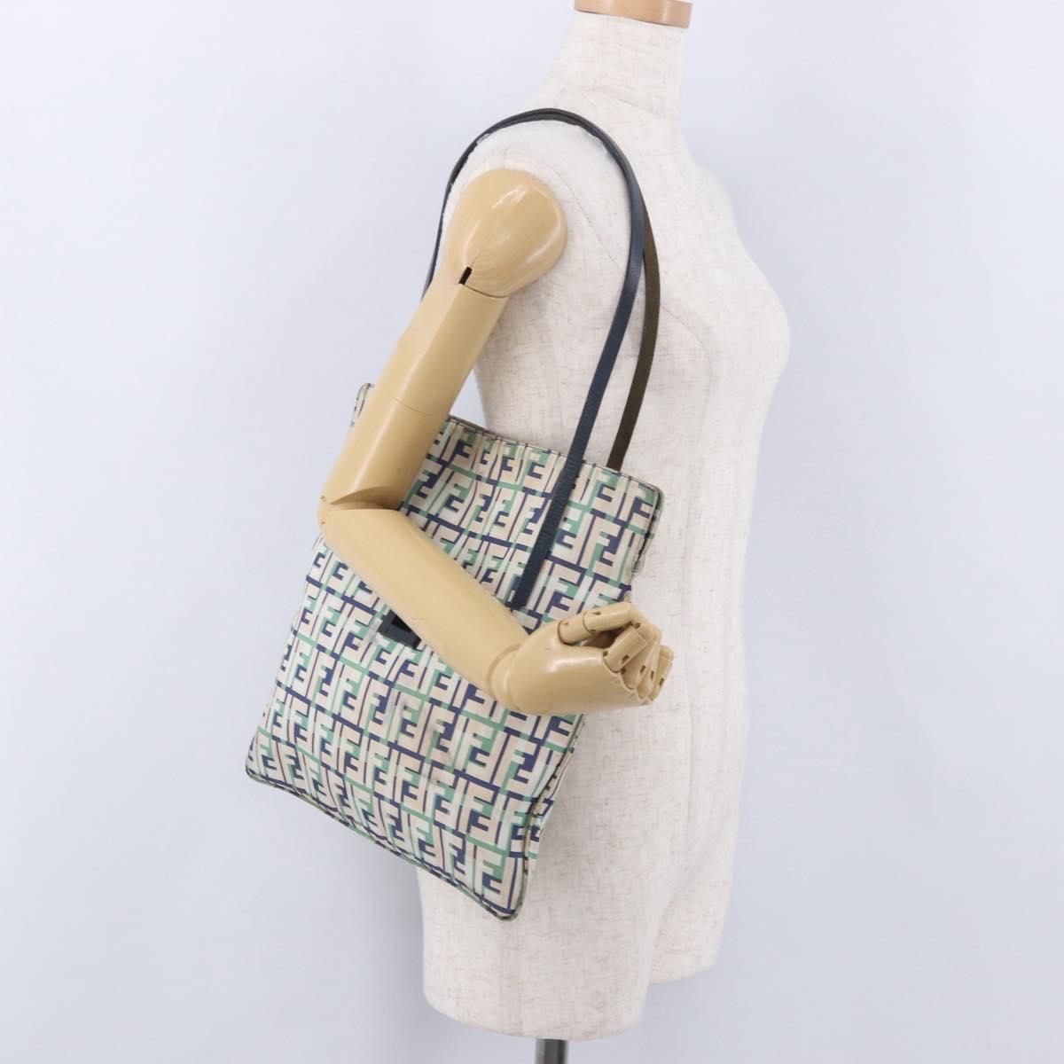 FENDI Zucca Canvas Tote Bag Green Silver Auth 203793