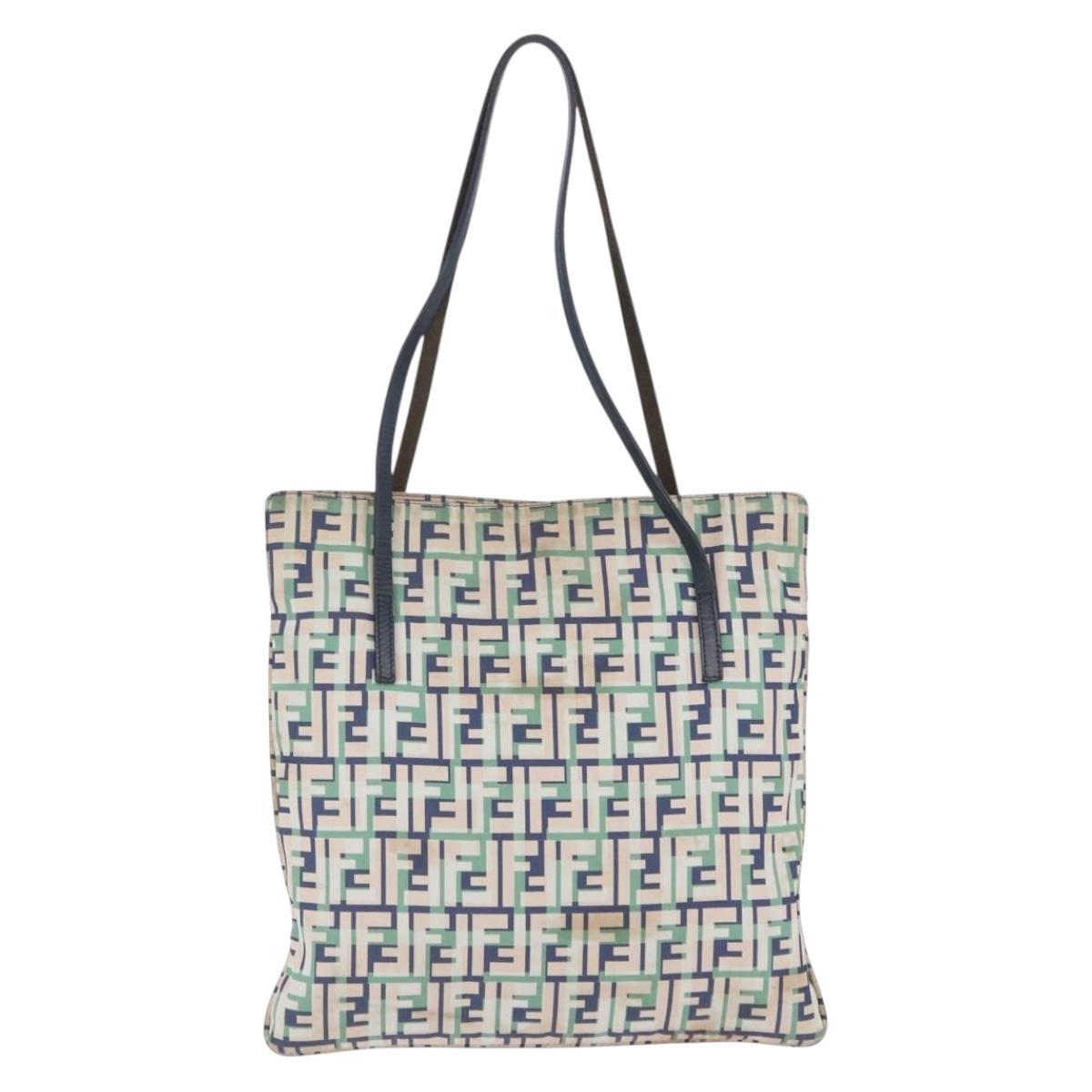 FENDI Zucca Canvas Tote Bag Green Silver Auth 203793