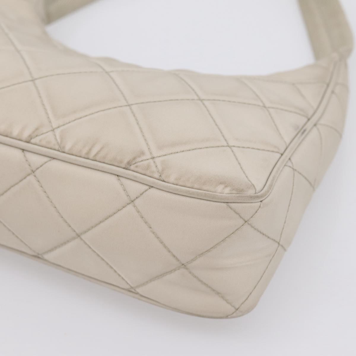 PRADA Hand Bag Nylon Beige Gold Auth 203797A
