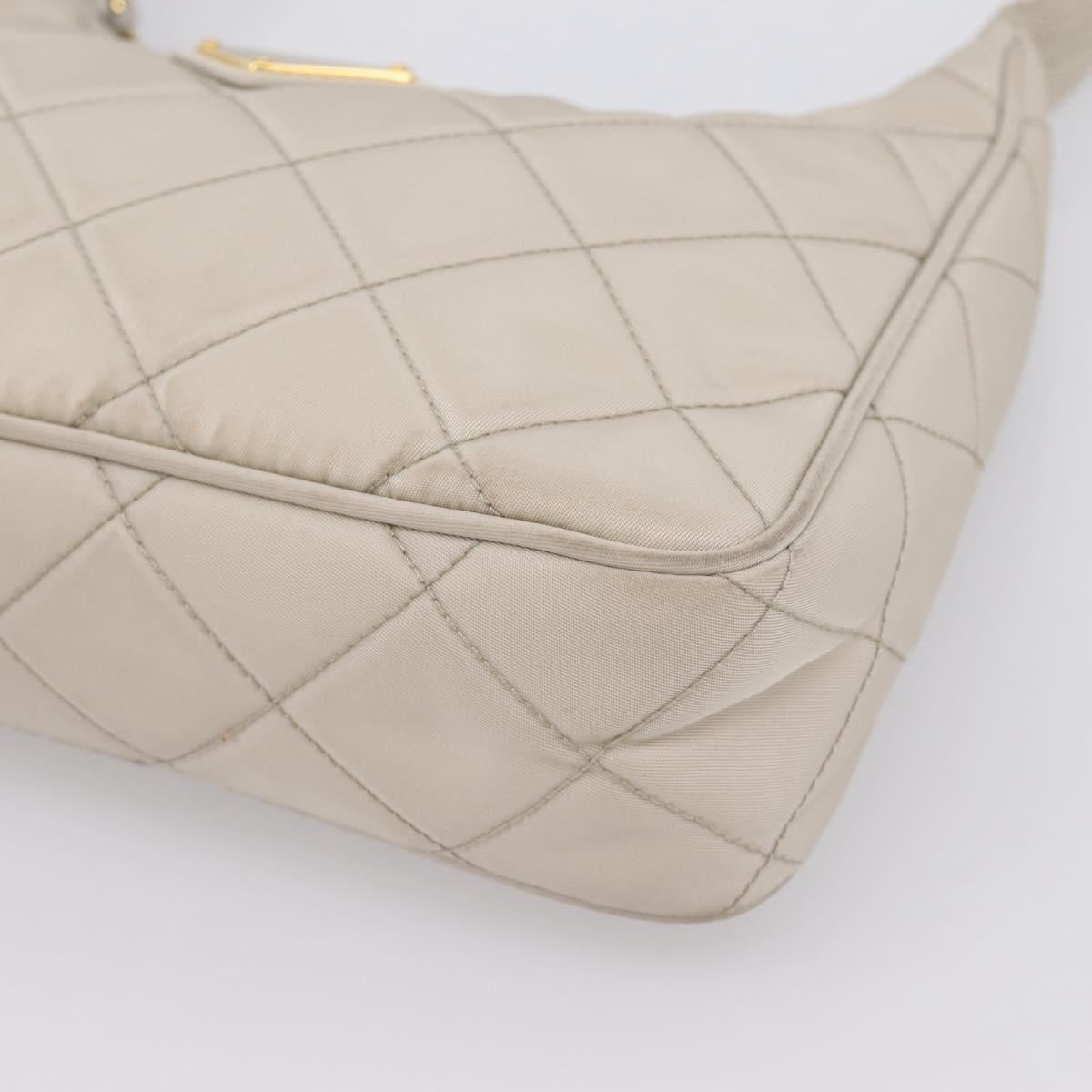 PRADA Hand Bag Nylon Beige Gold Auth 203797A