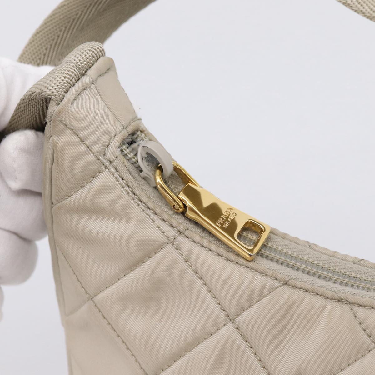 PRADA Hand Bag Nylon Beige Gold Auth 203797A