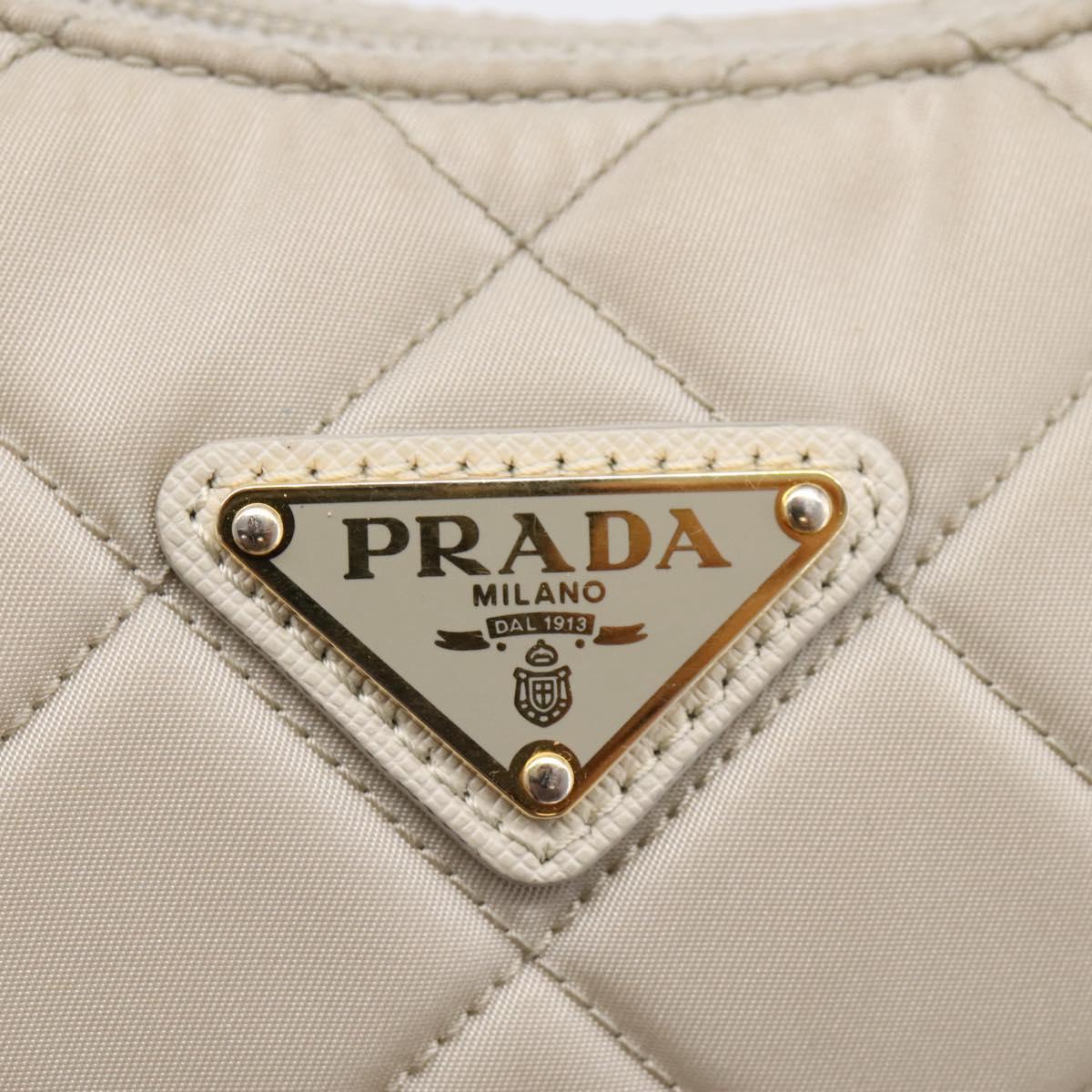 PRADA Hand Bag Nylon Beige Gold Auth 203797A