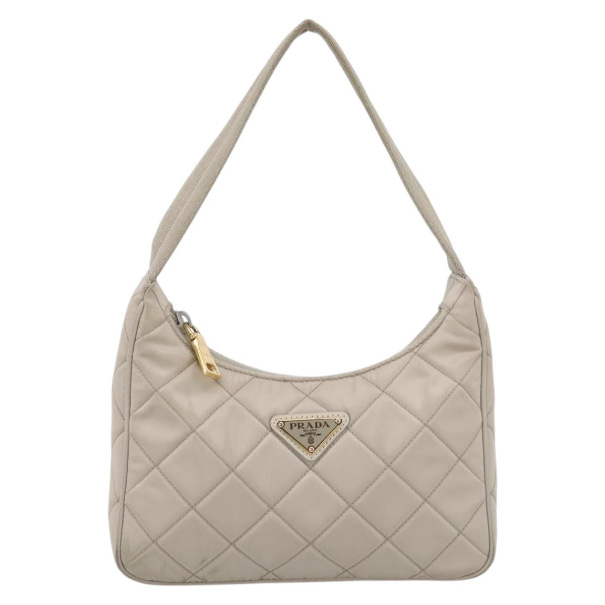 PRADA Hand Bag Nylon Beige Gold Auth 203797A