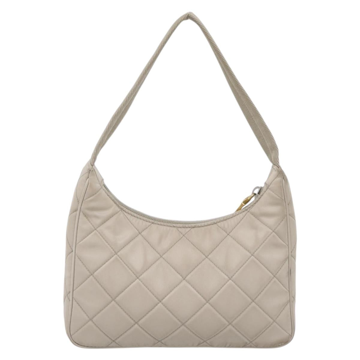 PRADA Hand Bag Nylon Beige Gold Auth 203797A