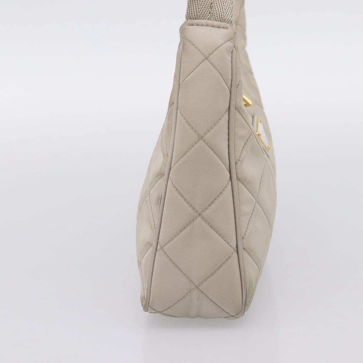 PRADA Hand Bag Nylon Beige Gold Auth 203797A