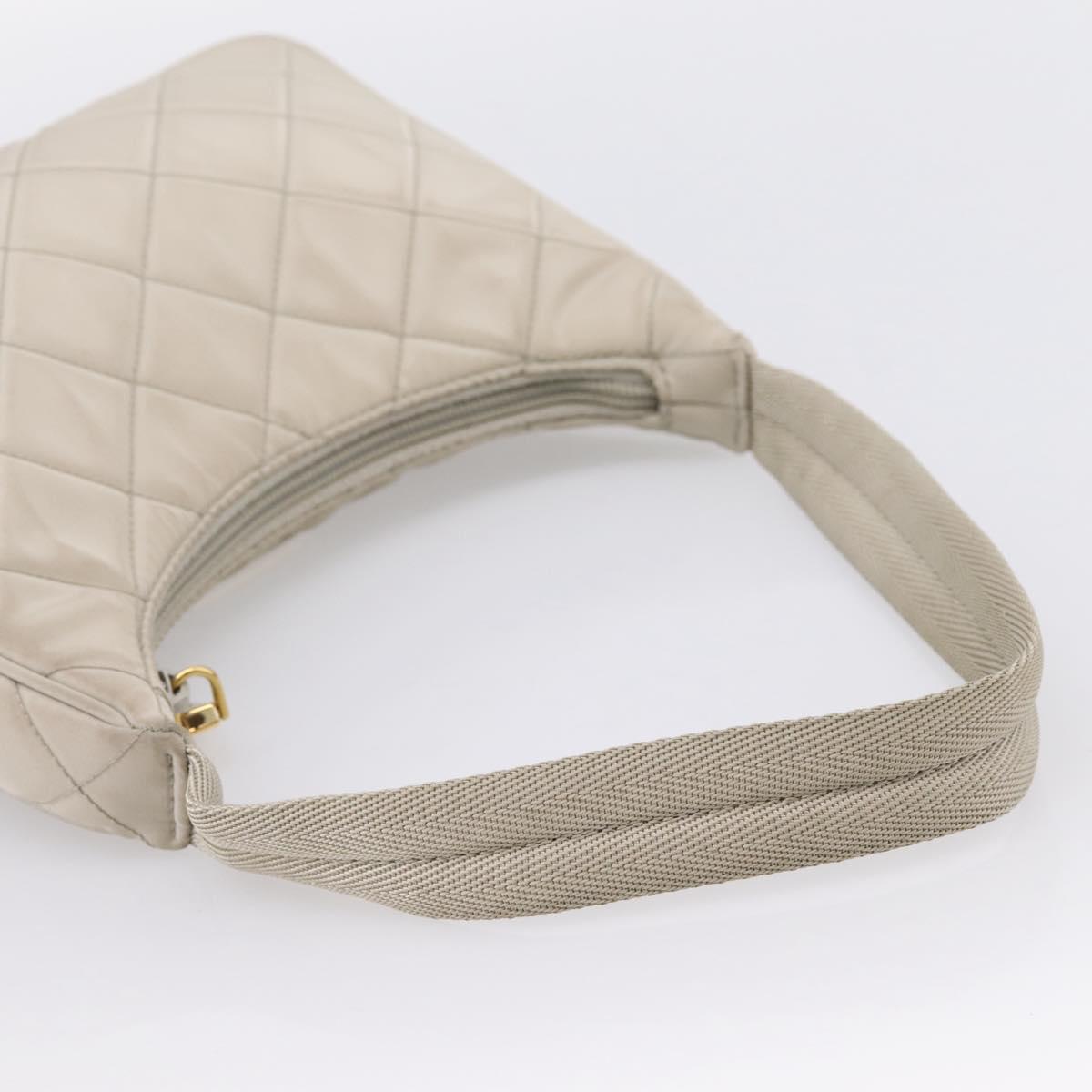 PRADA Hand Bag Nylon Beige Gold Auth 203797A