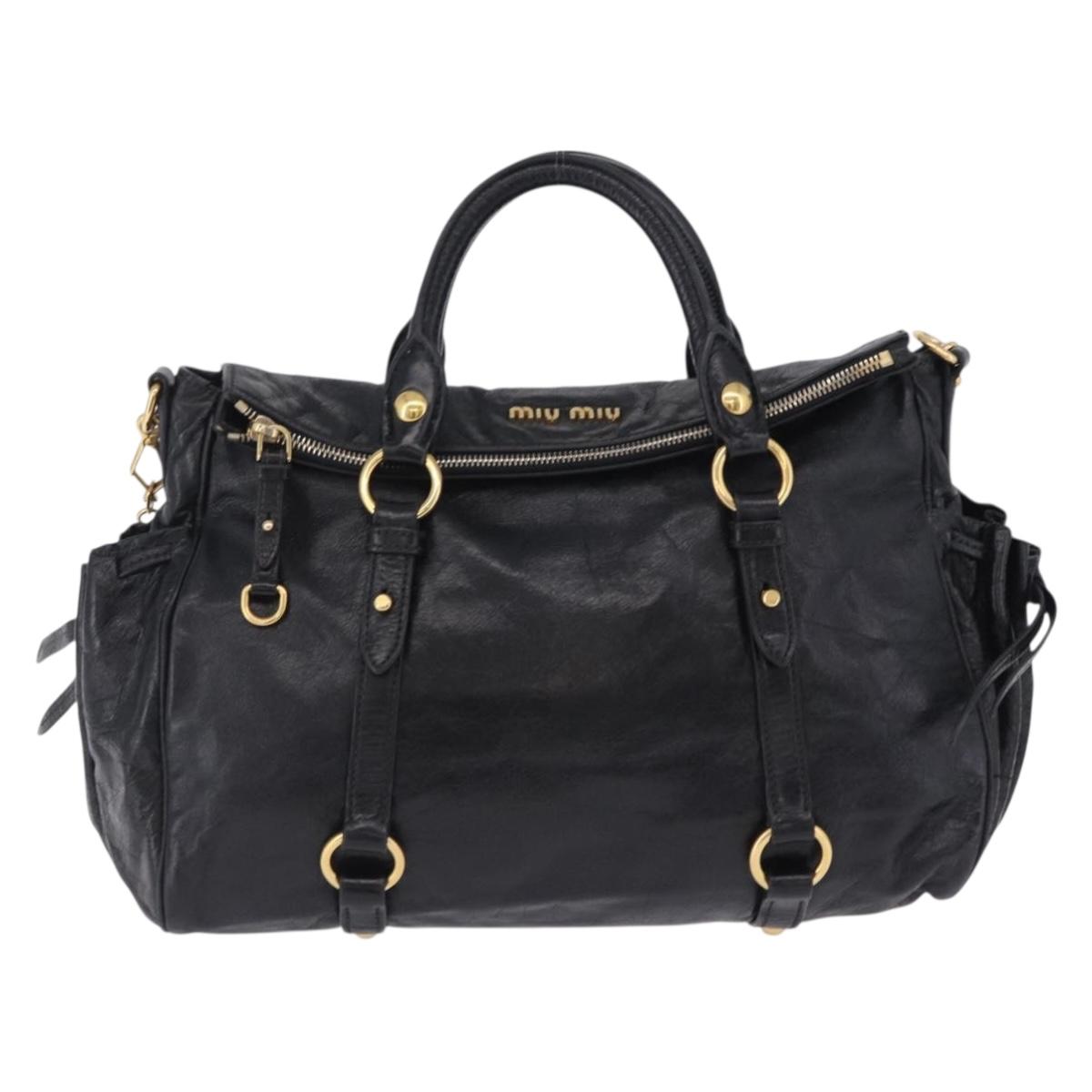 Miu Miu Hand Bag Leather 2way Black Gold Auth 203798V
