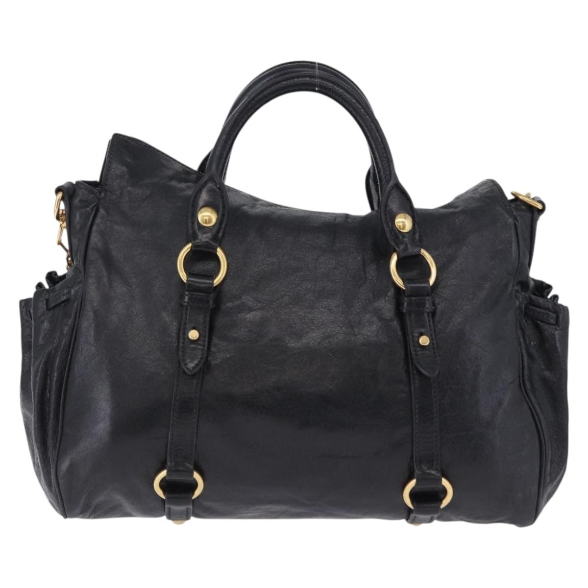 Miu Miu Hand Bag Leather 2way Black Gold Auth 203798V