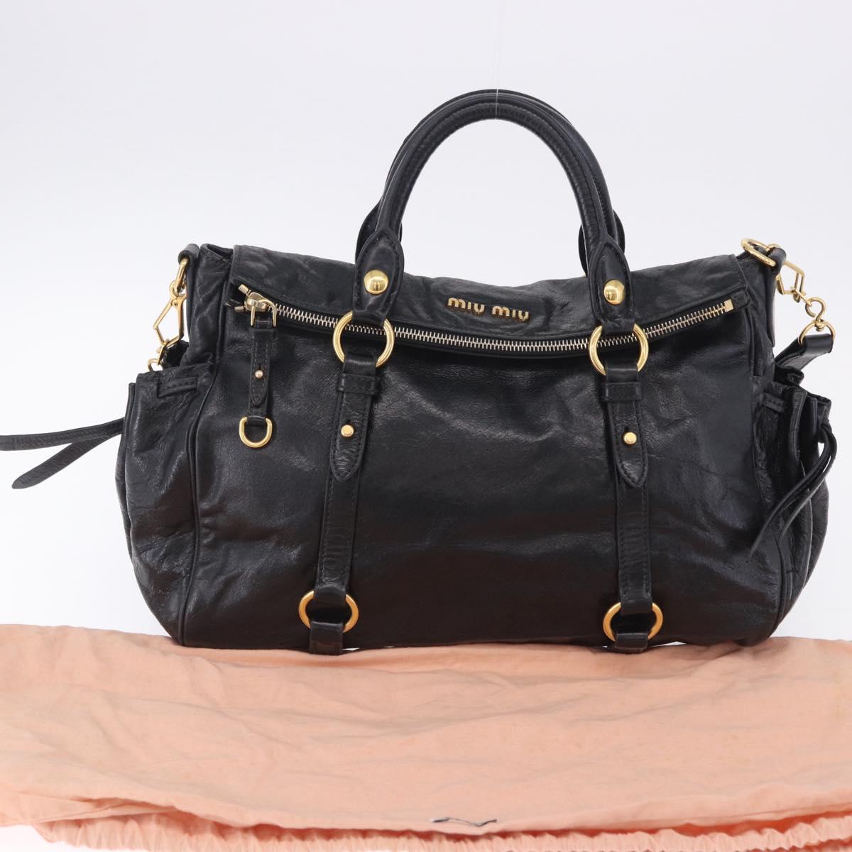 Miu Miu Hand Bag Leather 2way Black Gold Auth 203798V