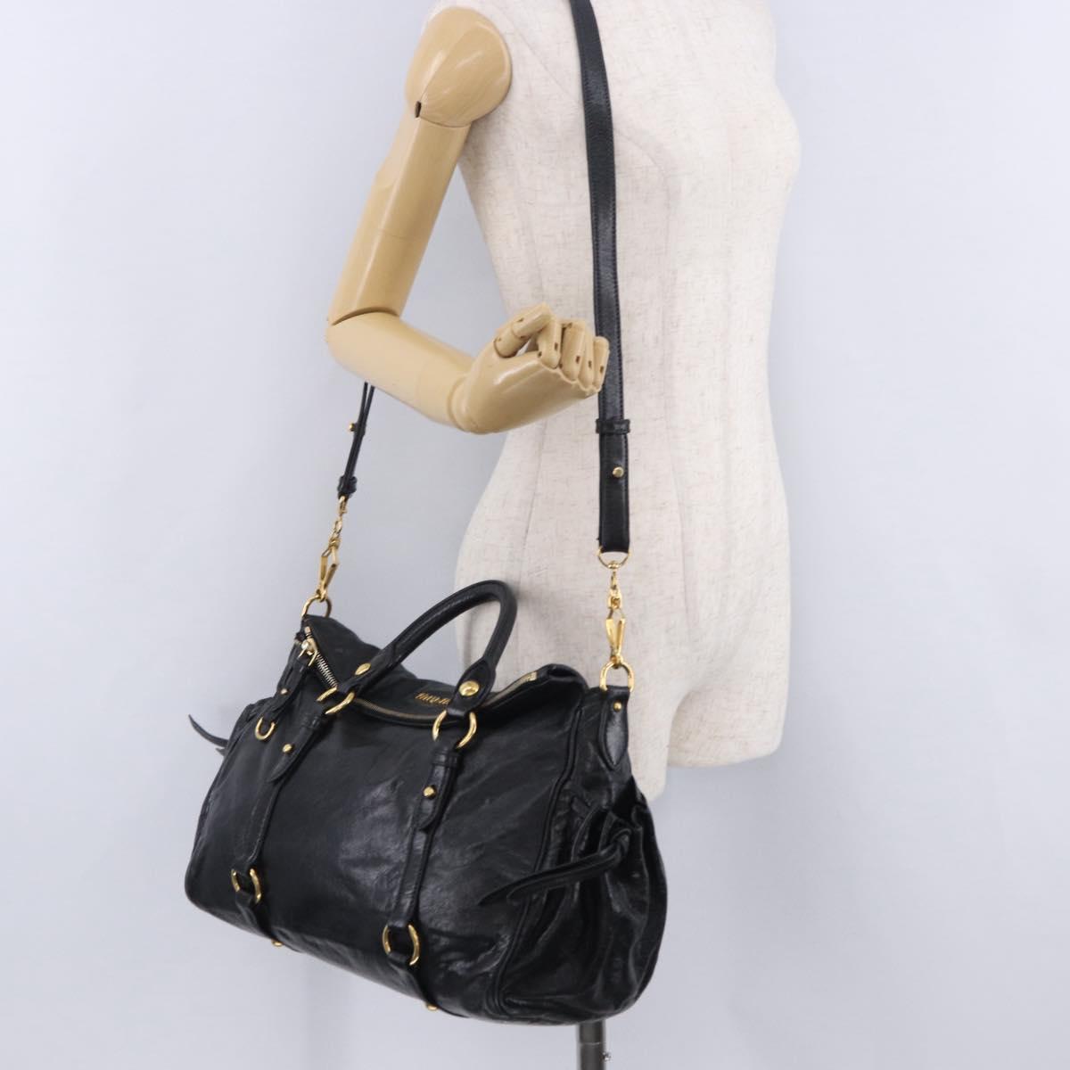 Miu Miu Hand Bag Leather 2way Black Gold Auth 203798V