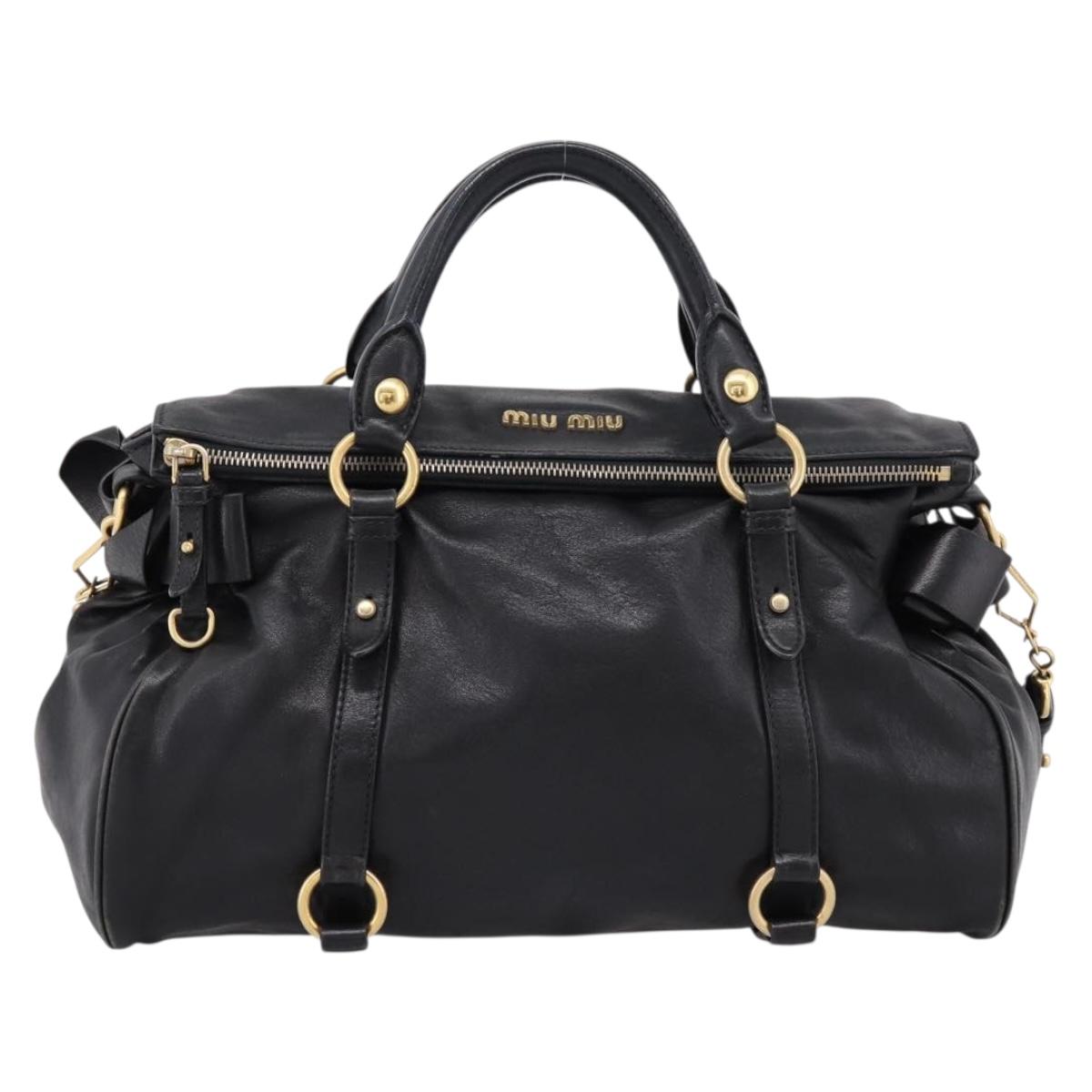 Miu Miu Hand Bag Leather 2way Black Gold Auth 203800V