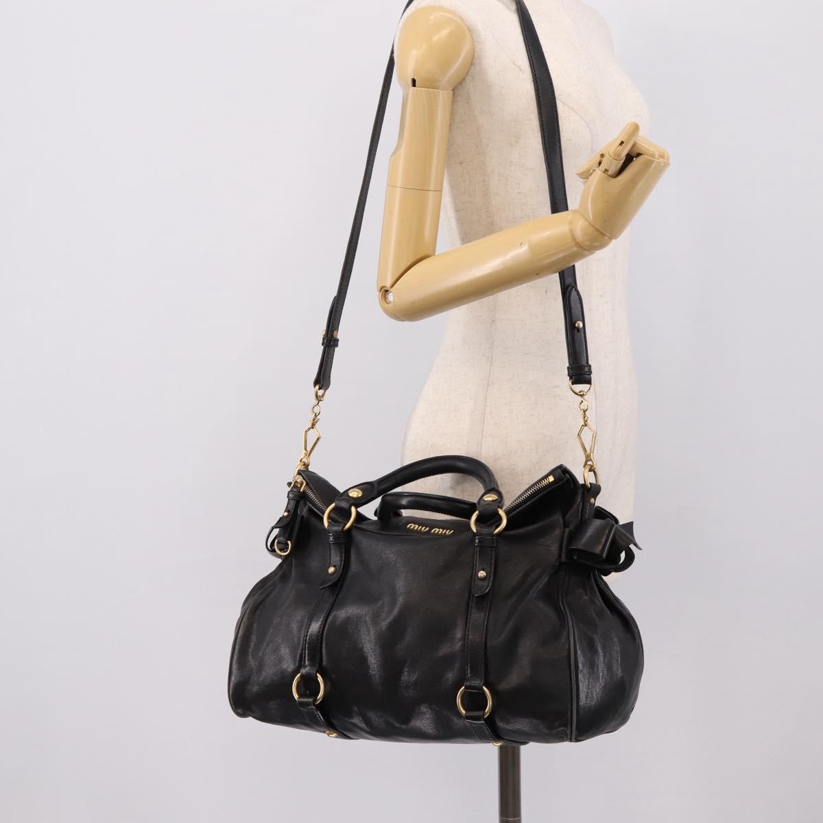Miu Miu Hand Bag Leather 2way Black Gold Auth 203800V