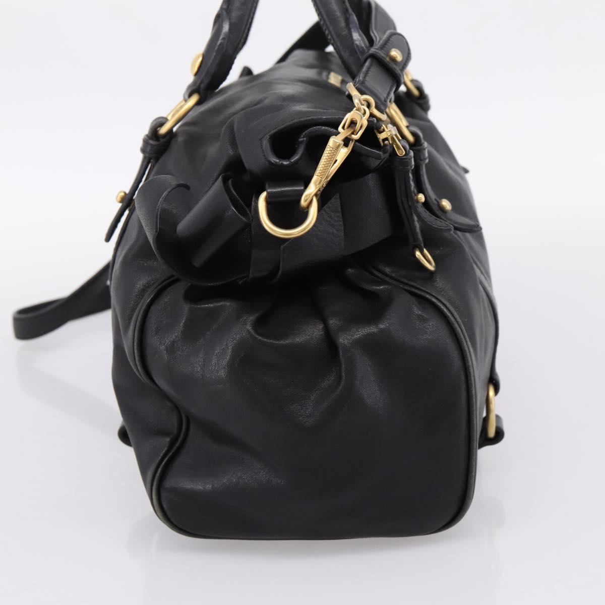 Miu Miu Hand Bag Leather 2way Black Gold Auth 203800V