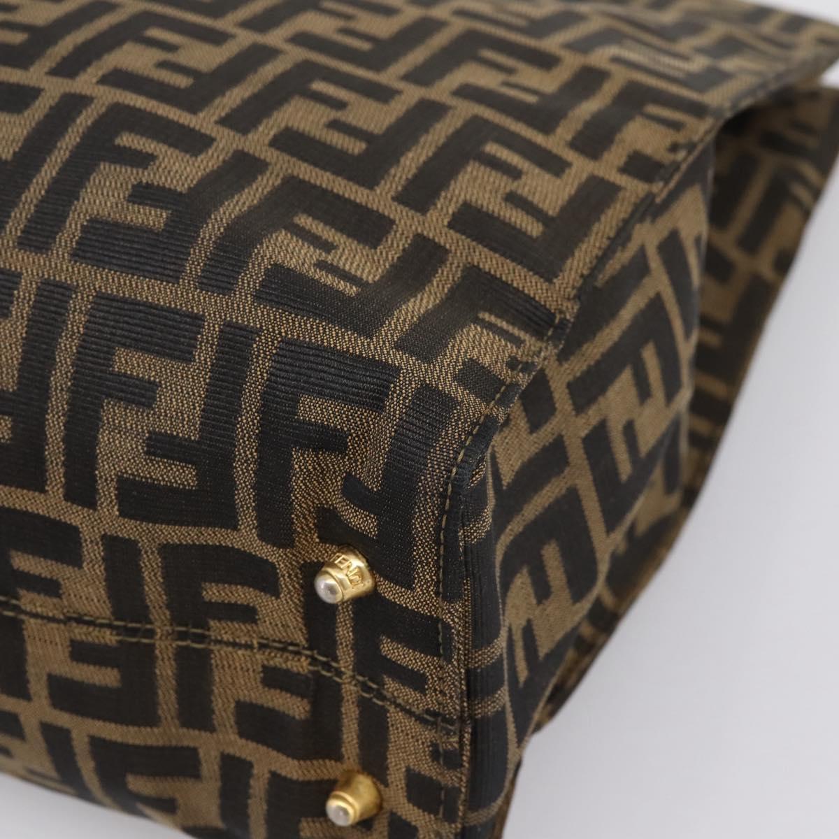 FENDI Zucca Canvas Hand Bag Black Brown Auth 203801V