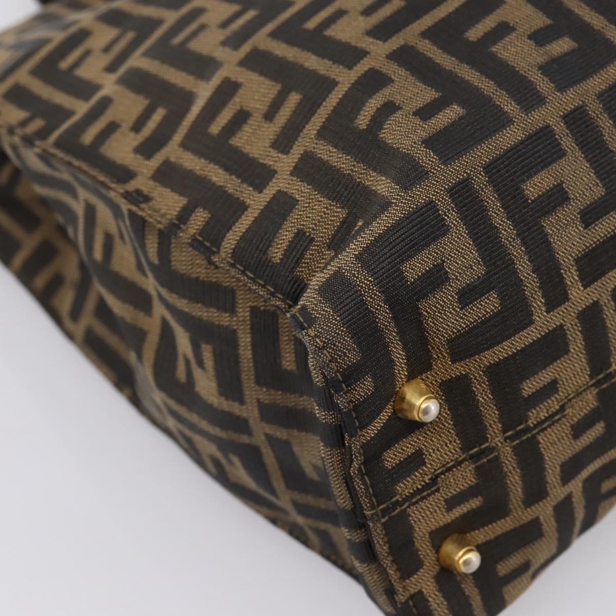 FENDI Zucca Canvas Hand Bag Black Brown Auth 203801V