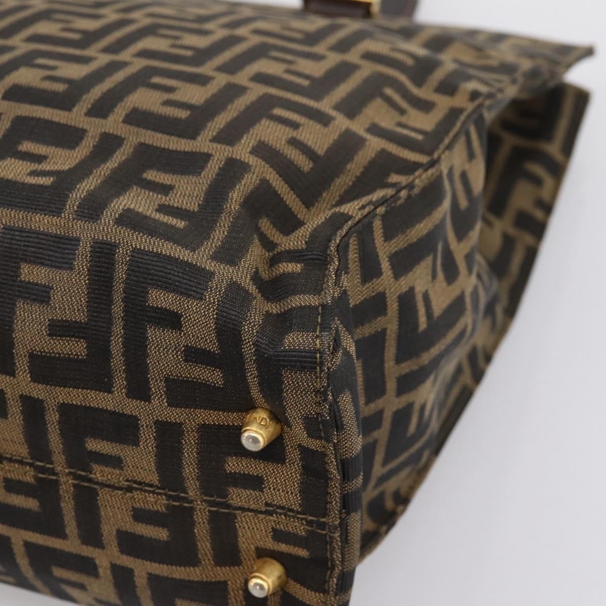 FENDI Zucca Canvas Hand Bag Black Brown Auth 203801V