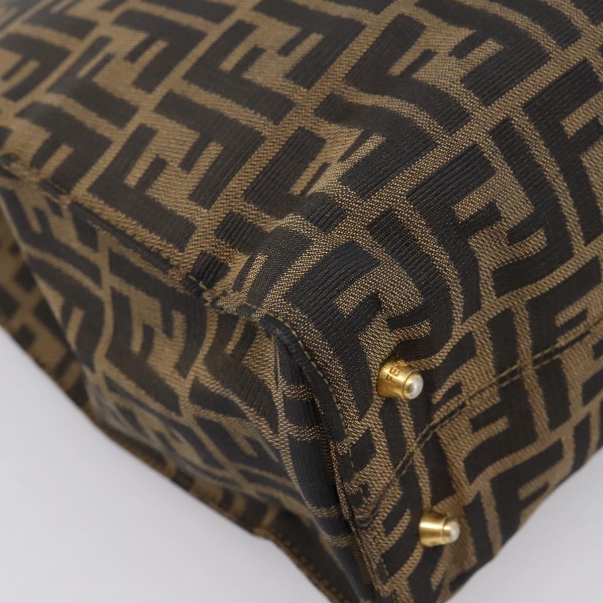 FENDI Zucca Canvas Hand Bag Black Brown Auth 203801V