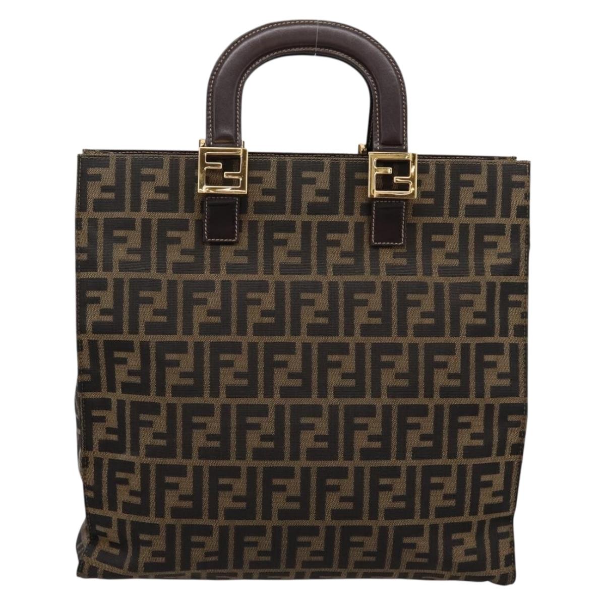 FENDI Zucca Canvas Hand Bag Black Brown Auth 203801V