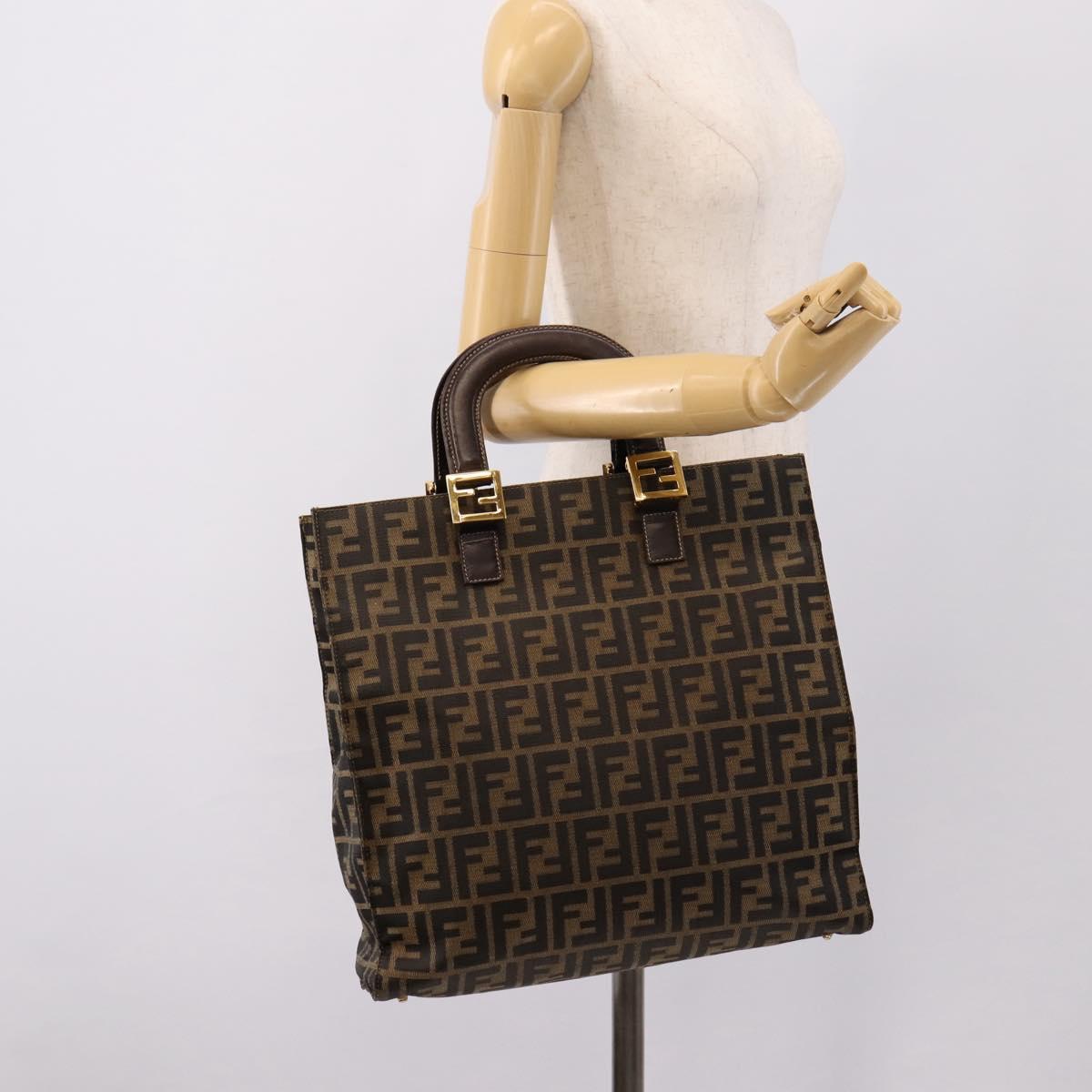 FENDI Zucca Canvas Hand Bag Black Brown Auth 203801V