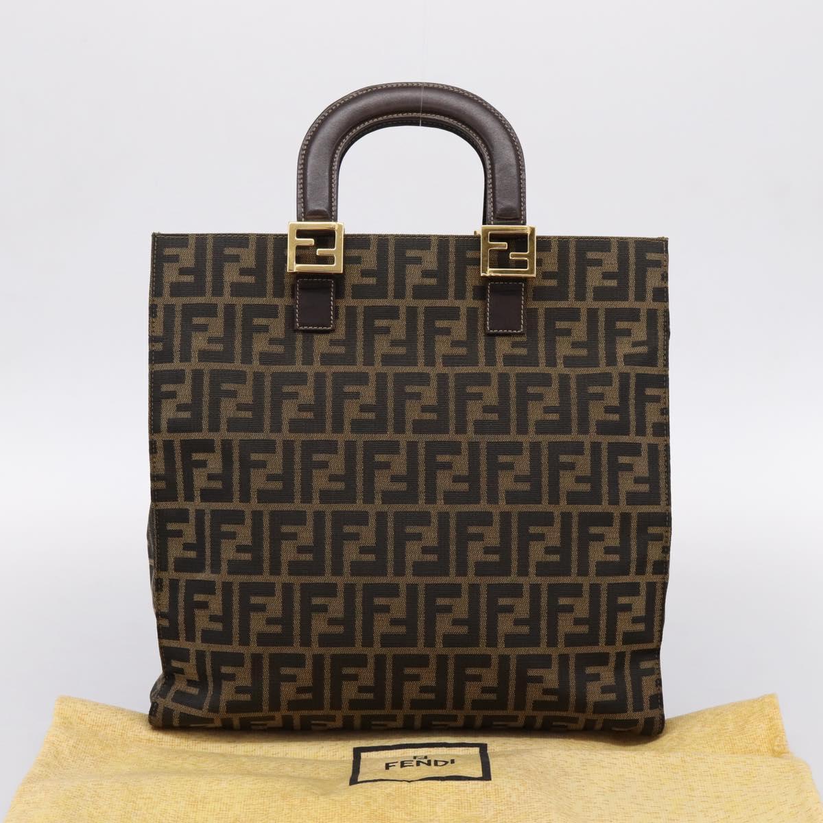 FENDI Zucca Canvas Hand Bag Black Brown Auth 203801V