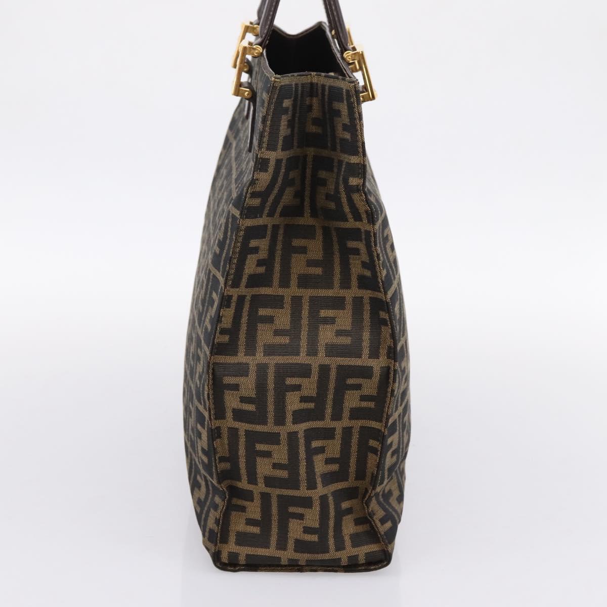 FENDI Zucca Canvas Hand Bag Black Brown Auth 203801V