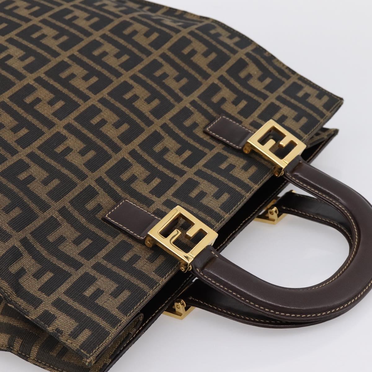 FENDI Zucca Canvas Hand Bag Black Brown Auth 203801V