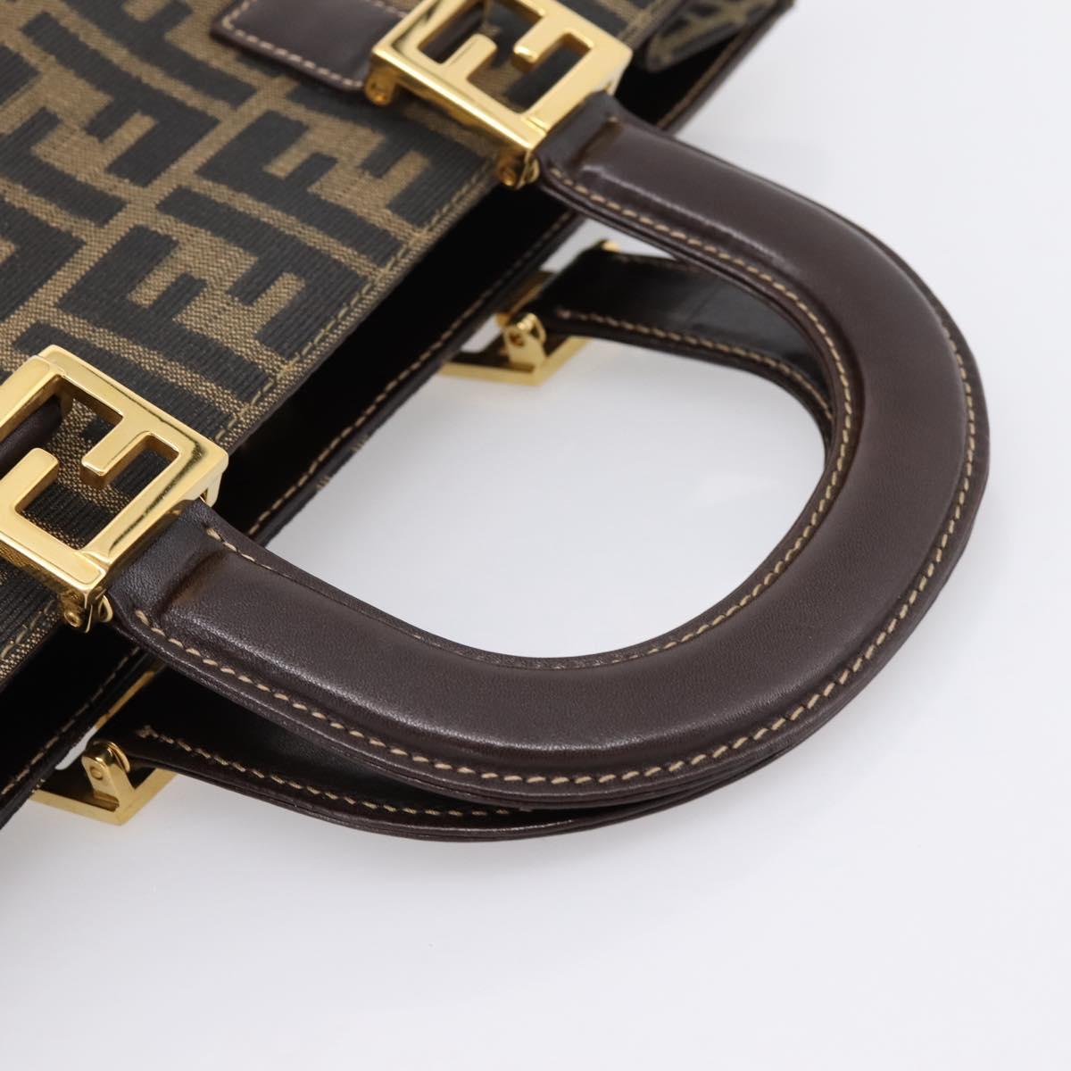 FENDI Zucca Canvas Hand Bag Black Brown Auth 203801V