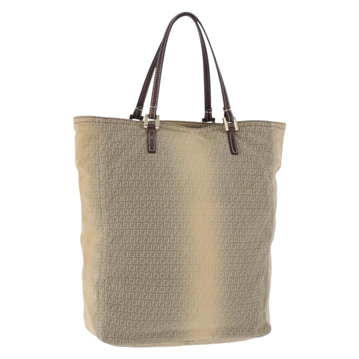 FENDI Zucchino Canvas Tote Bag Beige Auth 203802