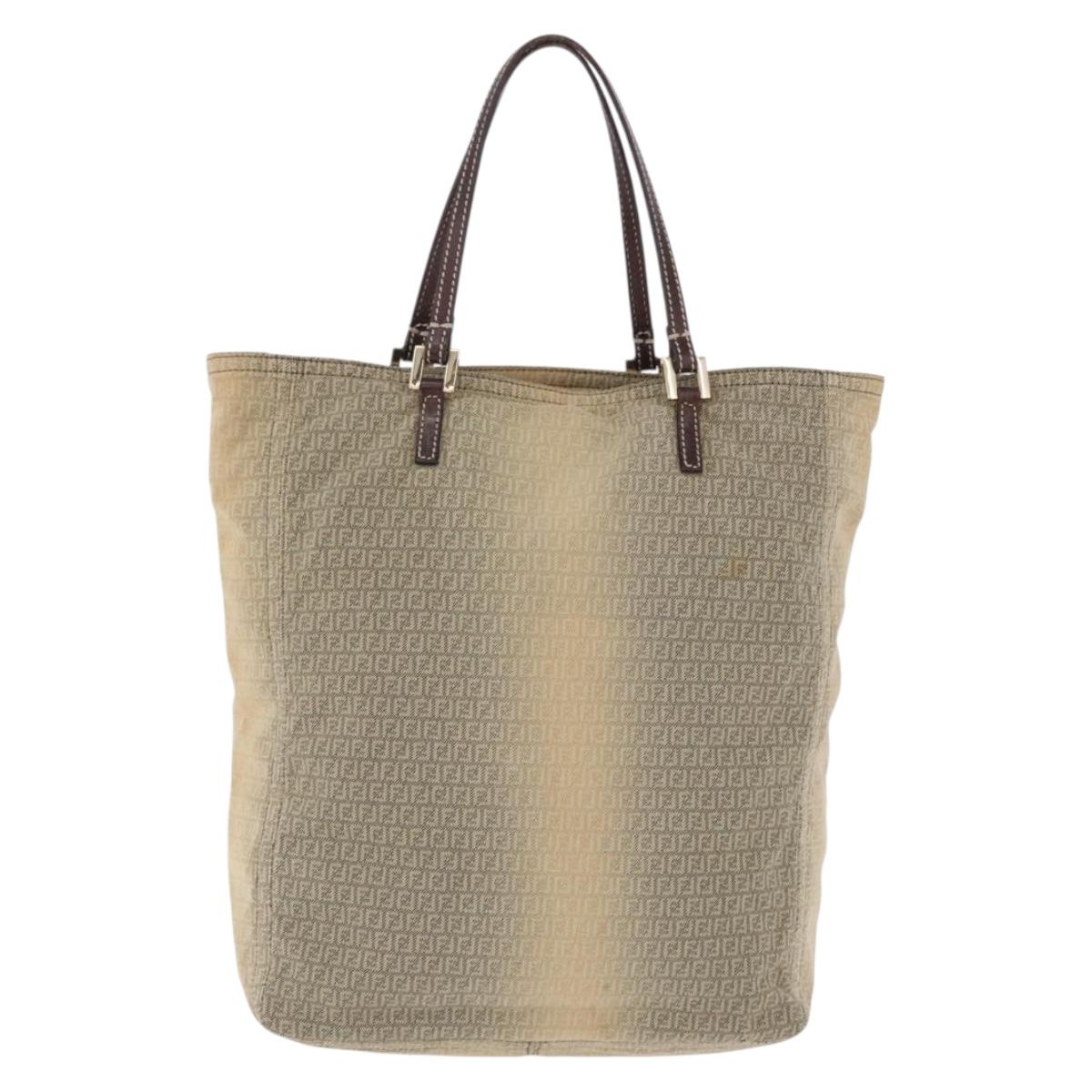 FENDI Zucchino Canvas Tote Bag Beige Auth 203802