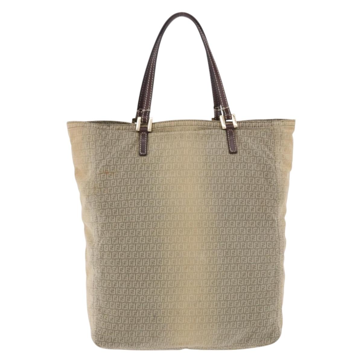 FENDI Zucchino Canvas Tote Bag Beige Auth 203802