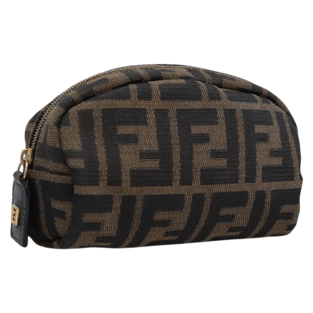 FENDI Zucca Canvas Pouch Brown Black Auth 203810