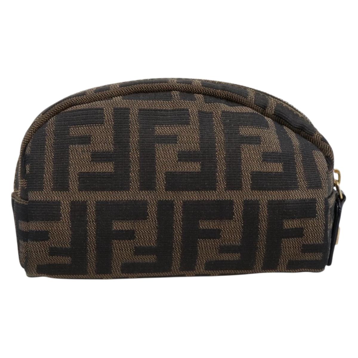 FENDI Zucca Canvas Pouch Brown Black Auth 203810