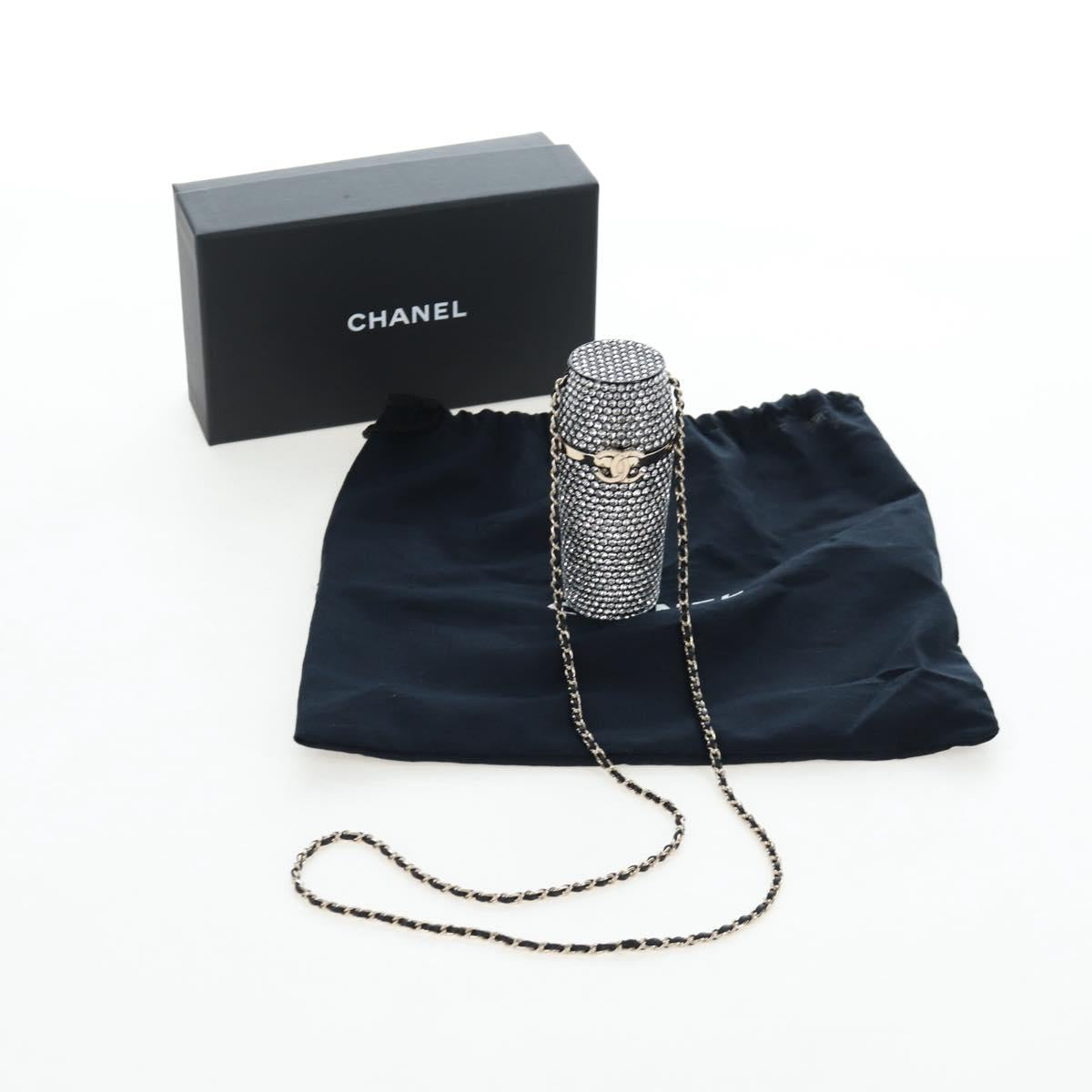 CHANEL Rhinestone Lipstick Case Cosmetic Pouch metal Silver CC Auth 203813M
