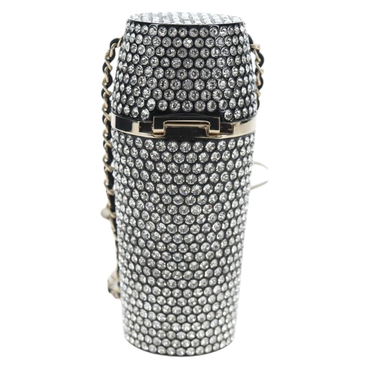 CHANEL Rhinestone Lipstick Case Cosmetic Pouch metal Silver CC Auth 203813M