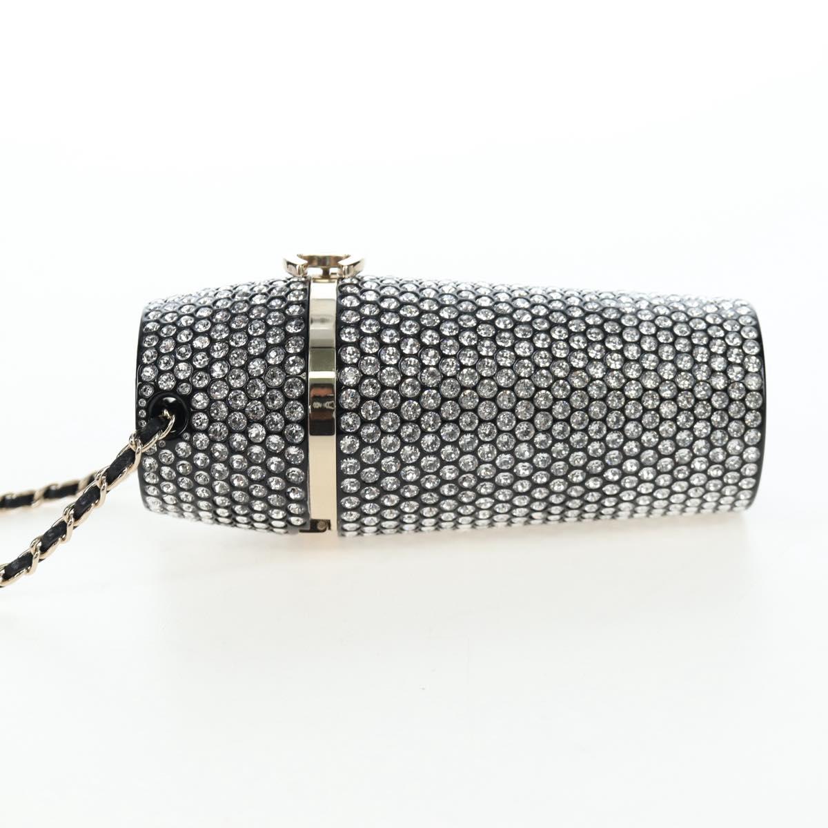 CHANEL Rhinestone Lipstick Case Cosmetic Pouch metal Silver CC Auth 203813M