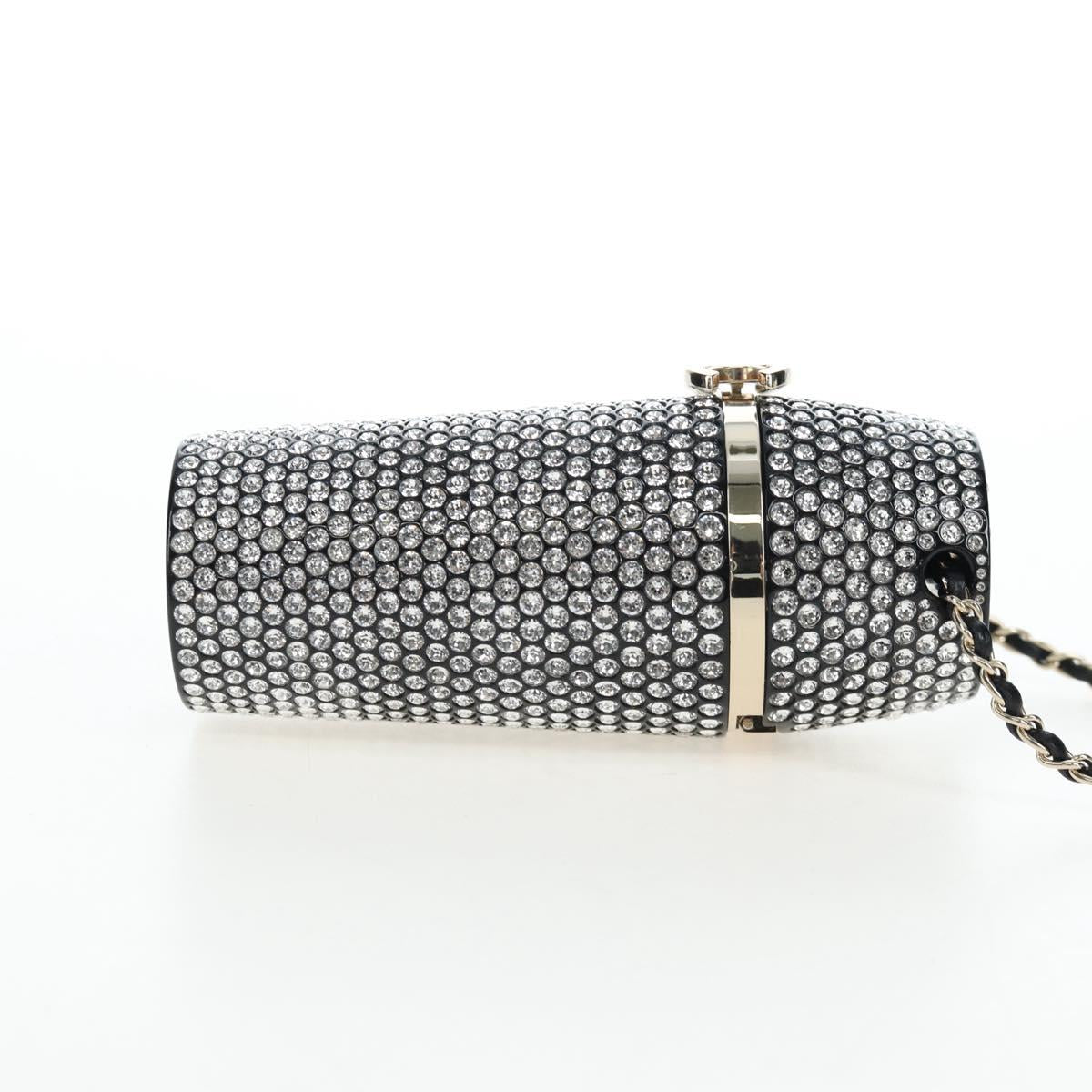 CHANEL Rhinestone Lipstick Case Cosmetic Pouch metal Silver CC Auth 203813M