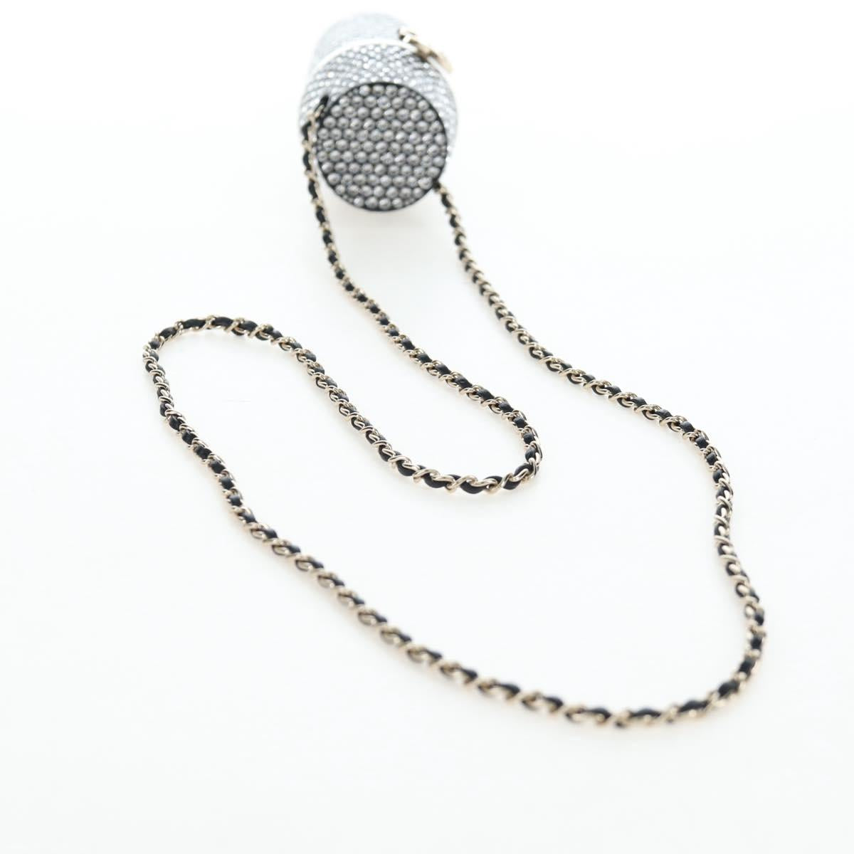 CHANEL Rhinestone Lipstick Case Cosmetic Pouch metal Silver CC Auth 203813M