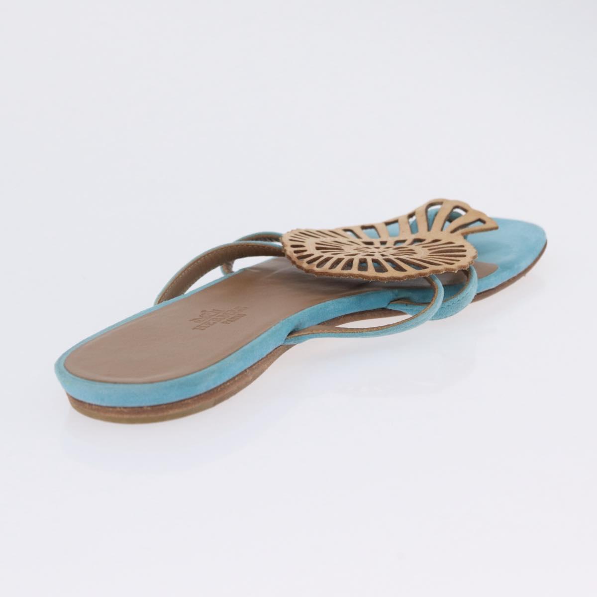 HERMES Sandals Suede 36 Light Blue Auth 203814V