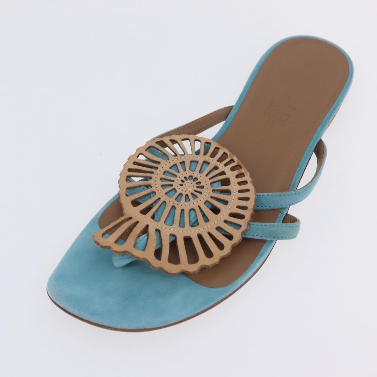 HERMES Sandals Suede 36 Light Blue Auth 203814V