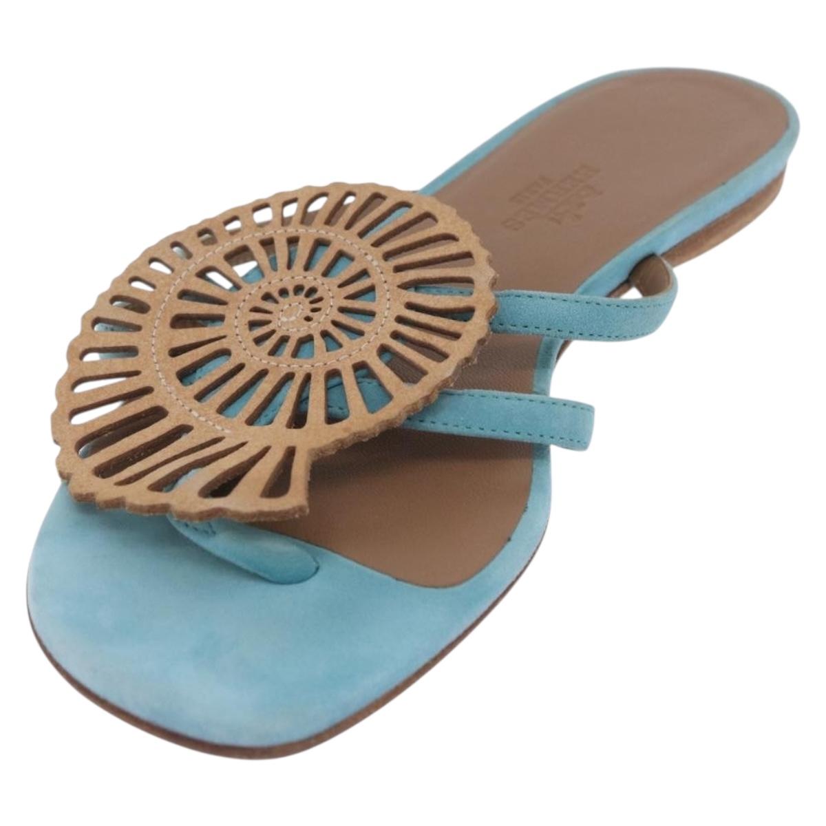 HERMES Sandals Suede 36 Light Blue Auth 203814V