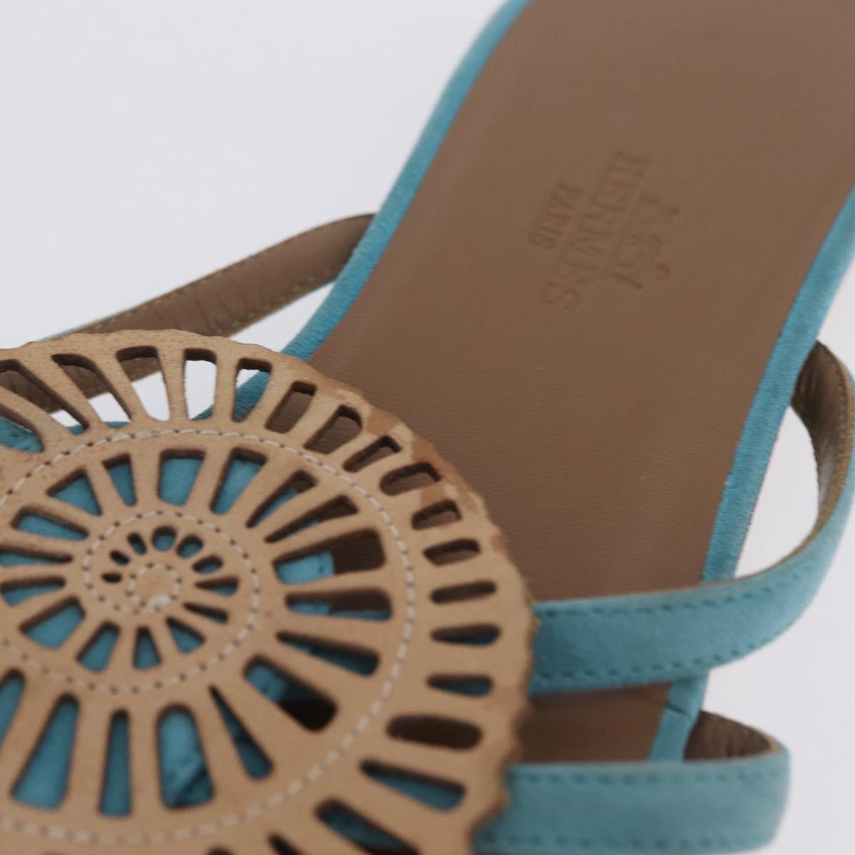 HERMES Sandals Suede 36 Light Blue Auth 203814V