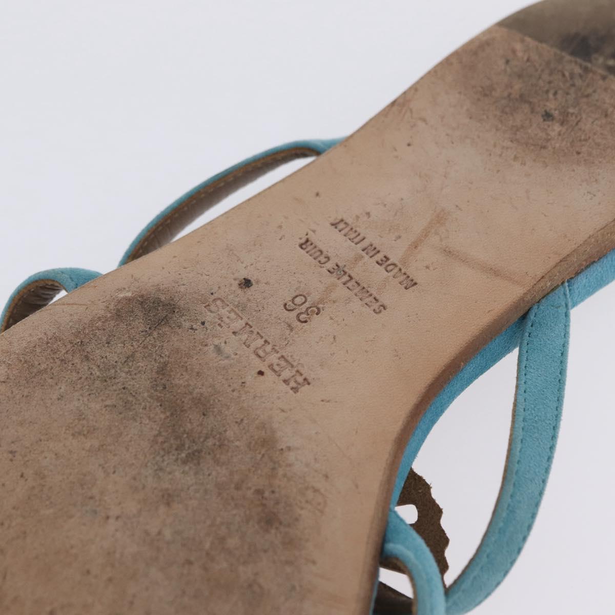 HERMES Sandals Suede 36 Light Blue Auth 203814V