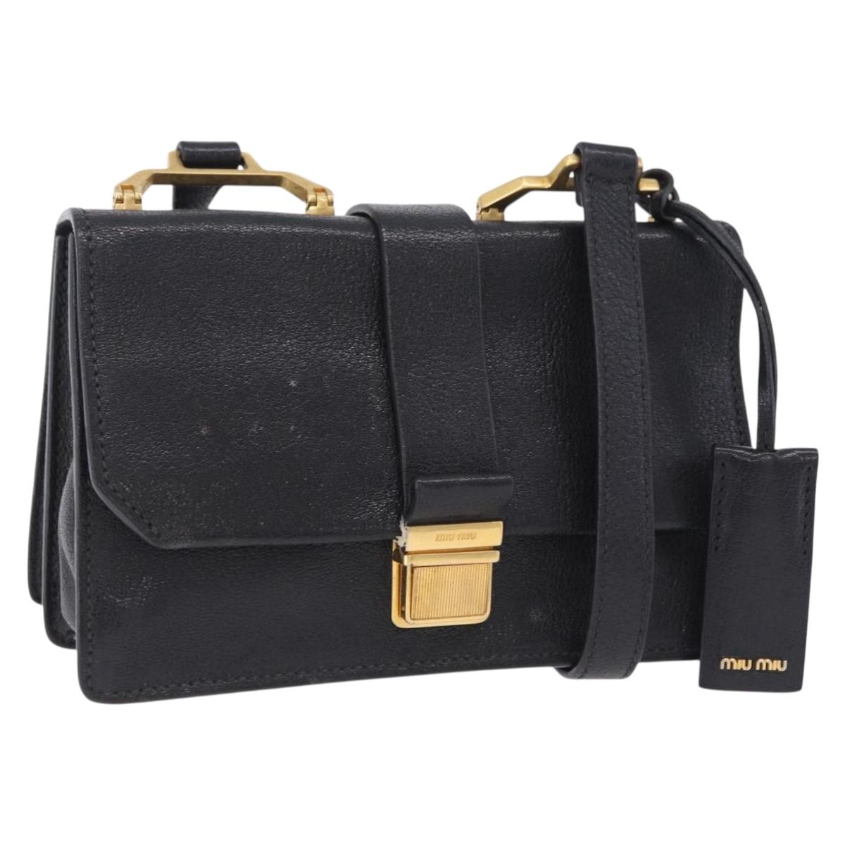 Miu Miu Madras Shoulder Bag Leather Black Gold Auth 203815