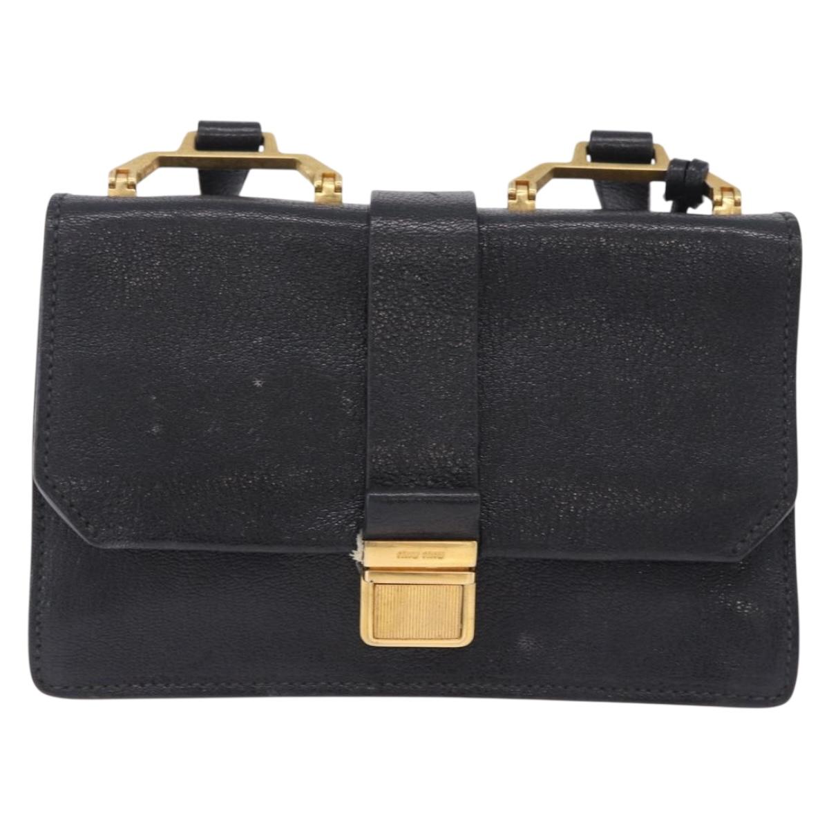 Miu Miu Madras Shoulder Bag Leather Black Gold Auth 203815