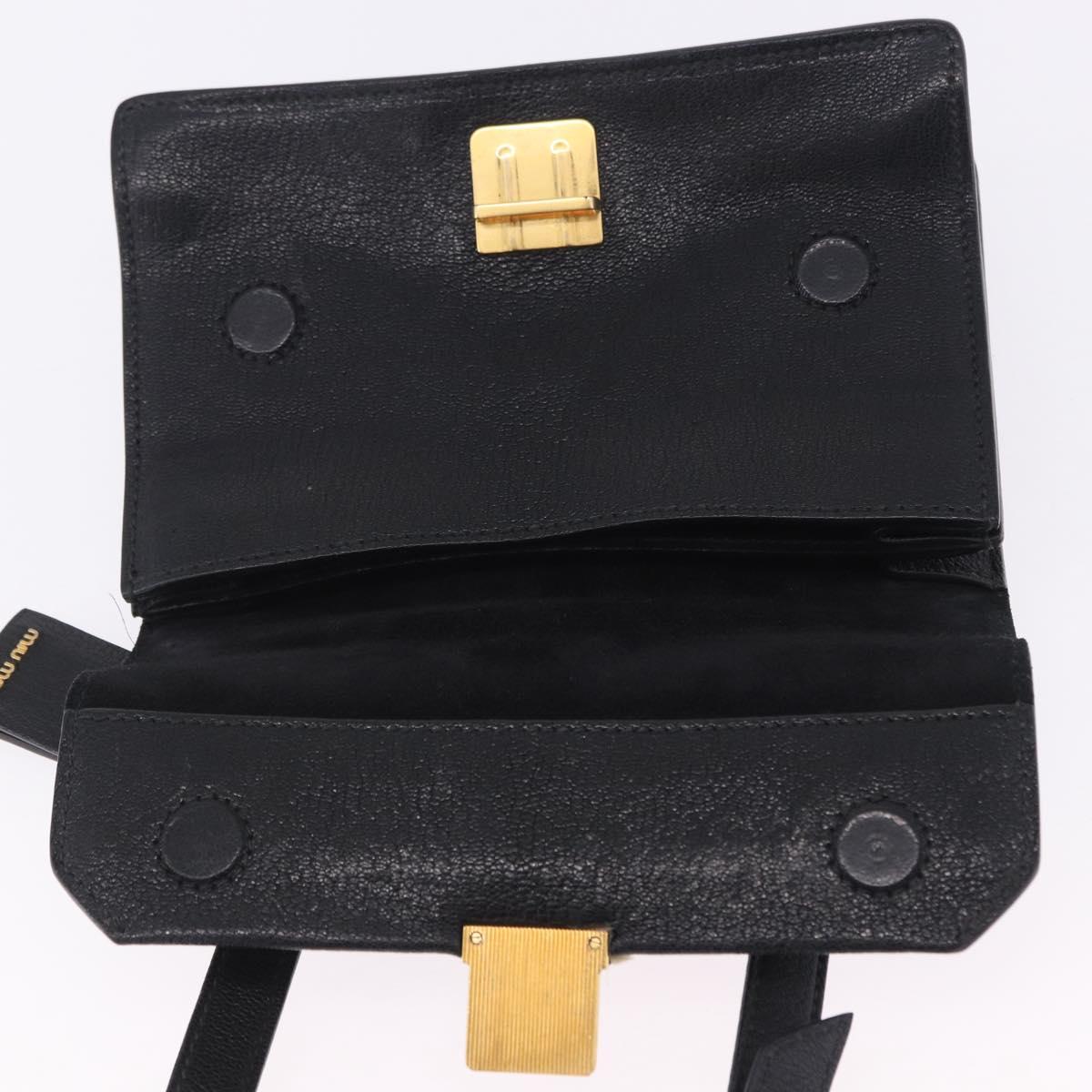 Miu Miu Madras Shoulder Bag Leather Black Gold Auth 203815