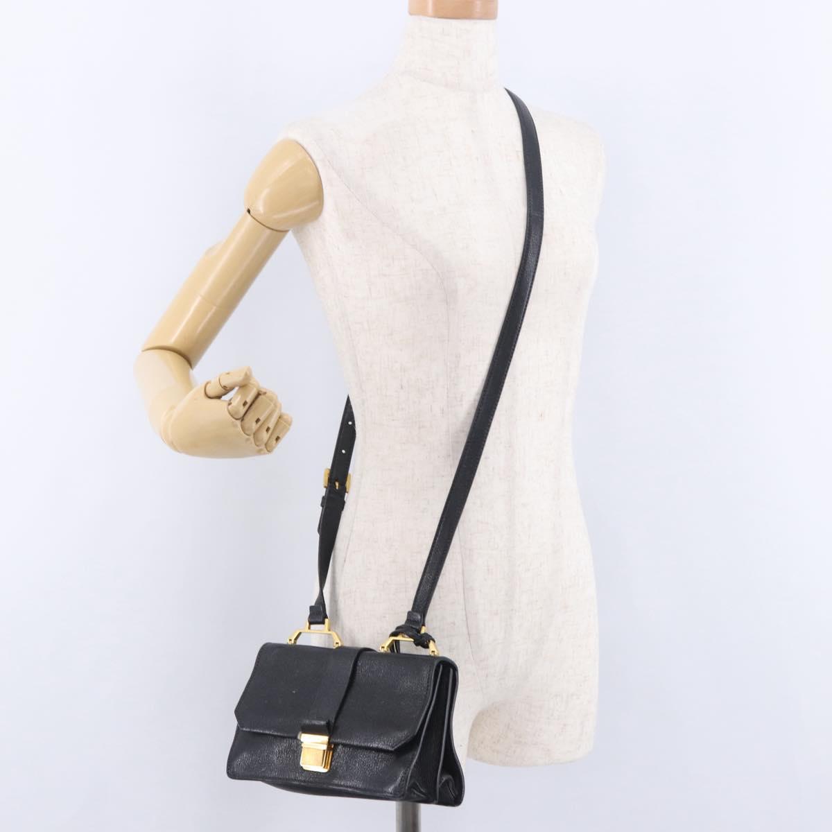 Miu Miu Madras Shoulder Bag Leather Black Gold Auth 203815