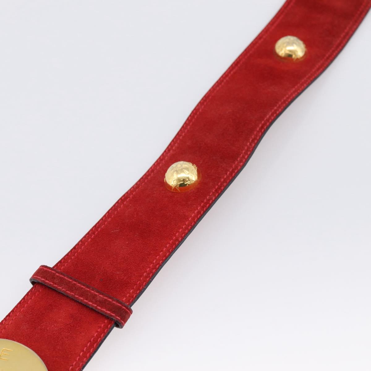 CELINE Belt Suede 35"" Red Gold Auth 203816