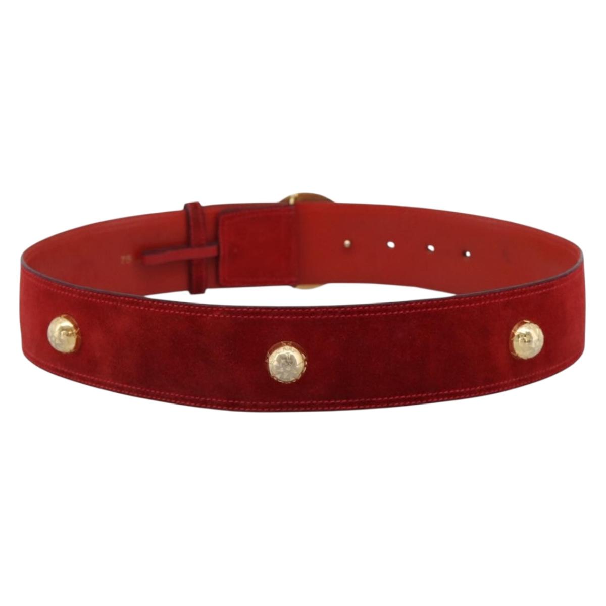 CELINE Belt Suede 35"" Red Gold Auth 203816