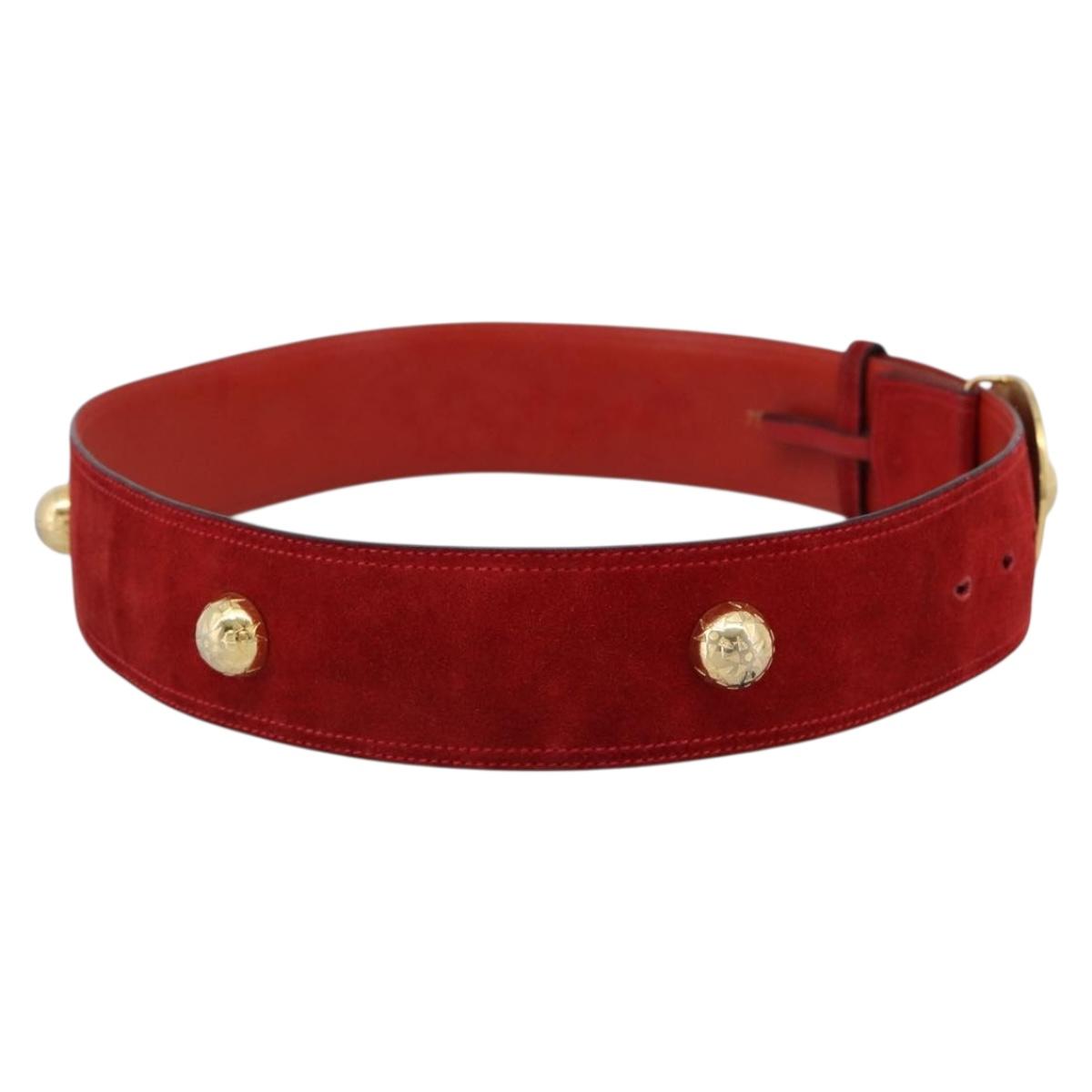 CELINE Belt Suede 35"" Red Gold Auth 203816